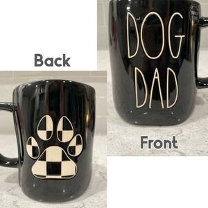 DOG DAD w/ Black & White Checkered Flag Paw Print Rae Dunn Mug NEW 2024